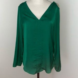 Zara Emerald green v-neck blouse with metal trim